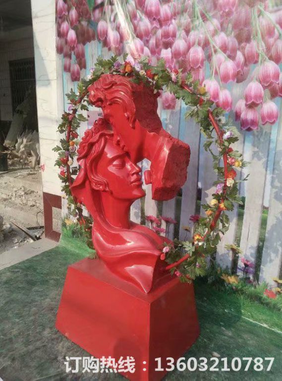 爱情专题雕塑，红色爱情雕塑，男人吻女人雕塑,婚庆装饰2