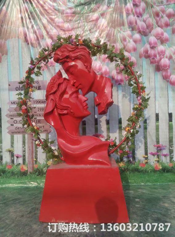 爱情专题雕塑，红色爱情雕塑，男人吻女人雕塑,婚庆装饰3