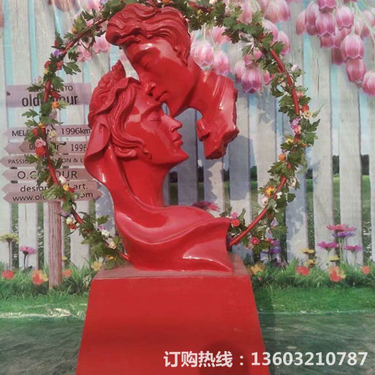 爱情专题雕塑，红色爱情雕塑，男人吻女人雕塑,婚庆装饰4